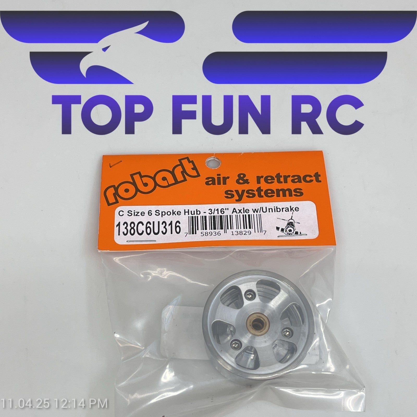 ROBART 138C6U316 C SIZE 6 SPOKE HUB FOR RC AIRPLANES W/ 3/16" AXLE W/ UNIBRAKE