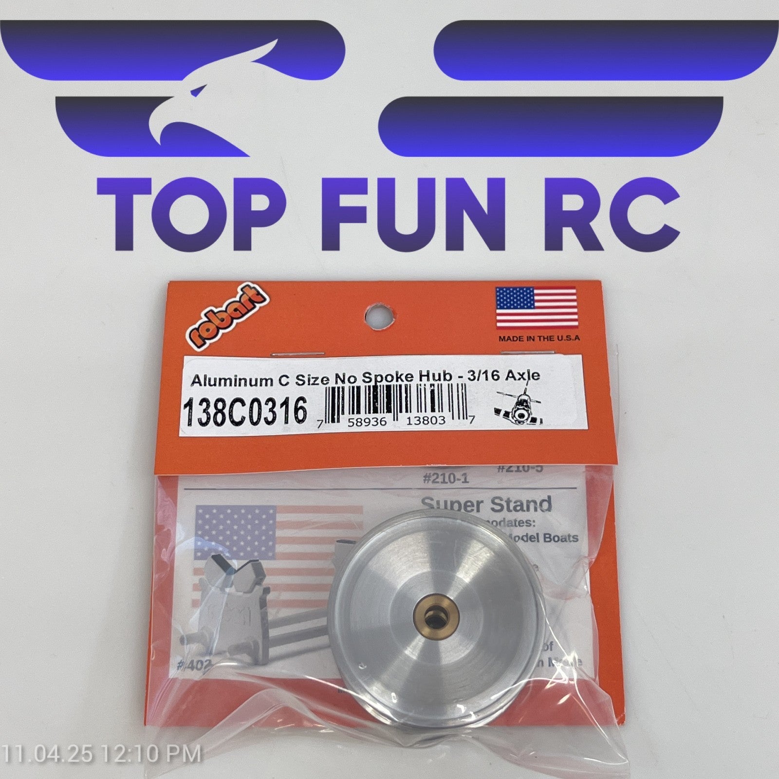 ROBART 138C0316 ALUMINUM C SIZE NO SPOKE HUB FOR RC AIRPLANES W/ 3/16" AXLE