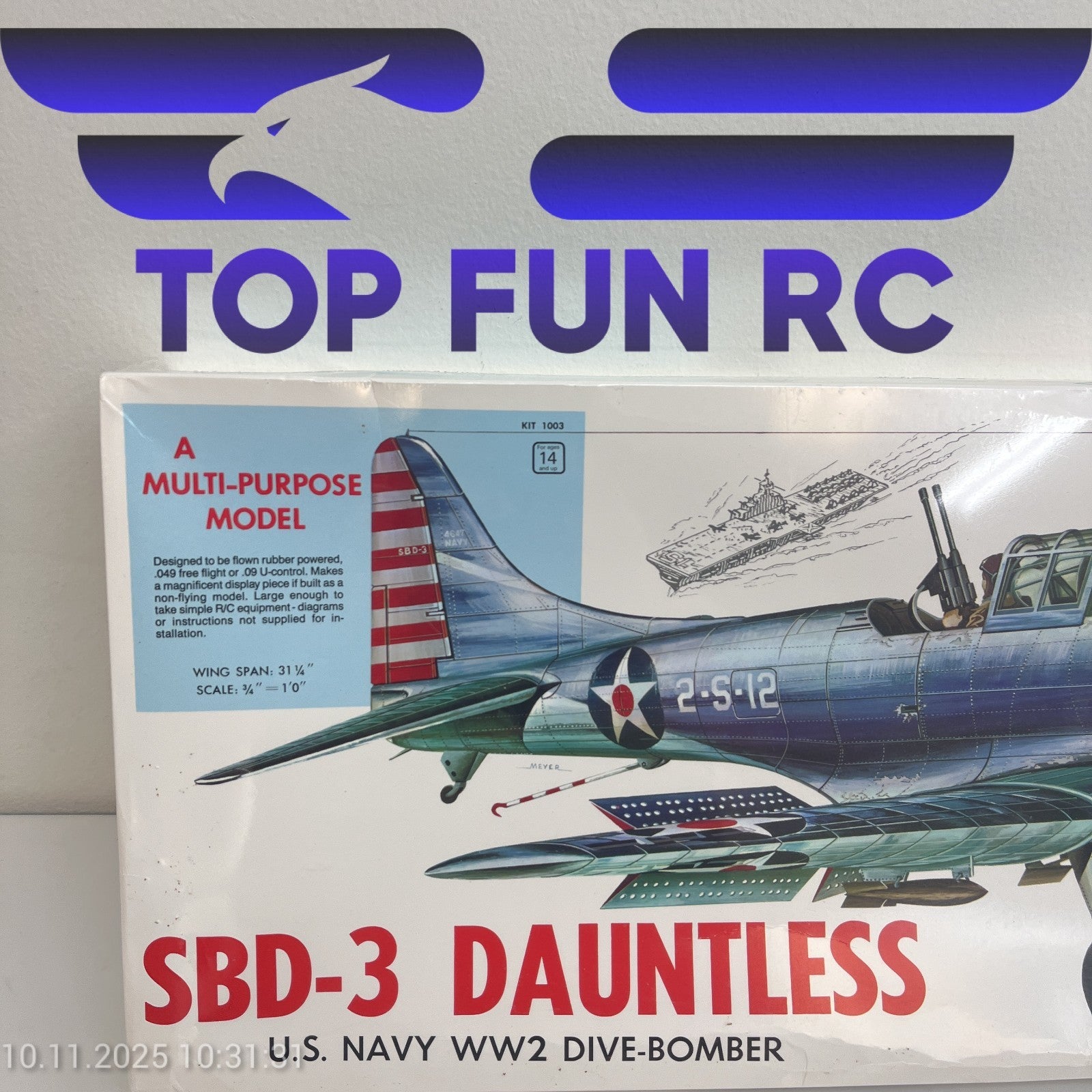GUILLOW'S GIANT SCALE BALSA FLYING MODEL KIT SBD-3 DAUNTLESS WW2 DIVE BOMBER
