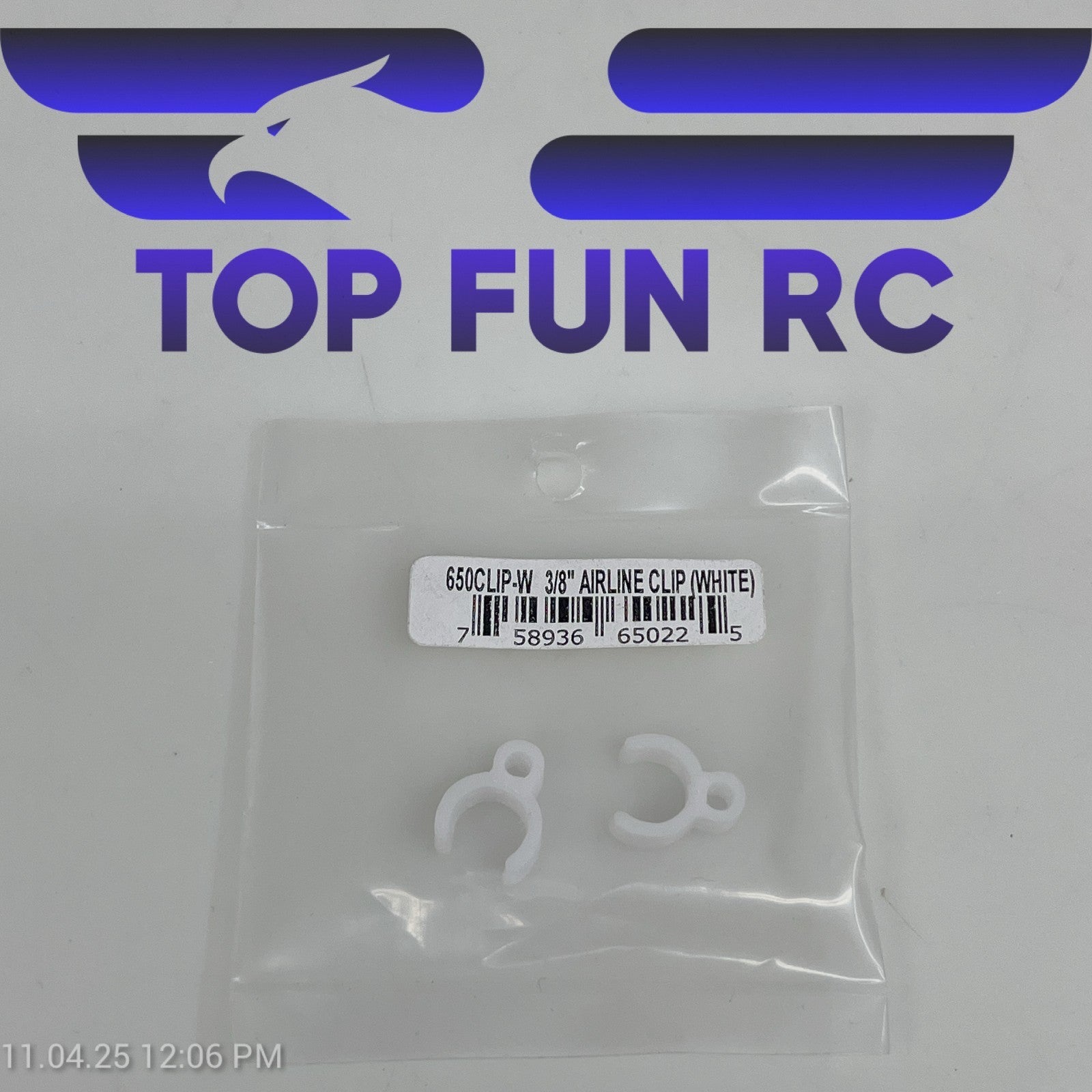 ROBART 650CLIP-W 3/8" AIRLINE CLIP (WHITE) UNIVERSAL CLIPS FOR 60+ SIZE PLANES.