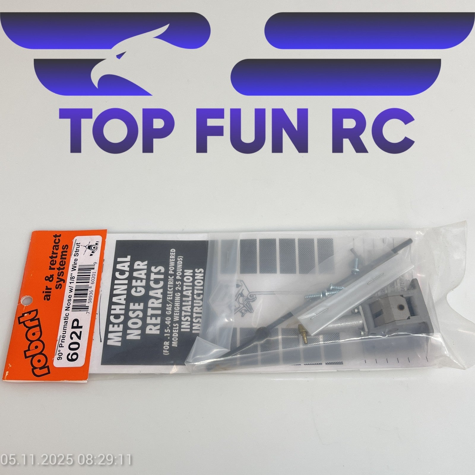 ROBART 602P 90° PNEUMATIC NOSE W/ 1/8" WIRE STRUT FOR RC AIRPLANES UP TO 5 LBS