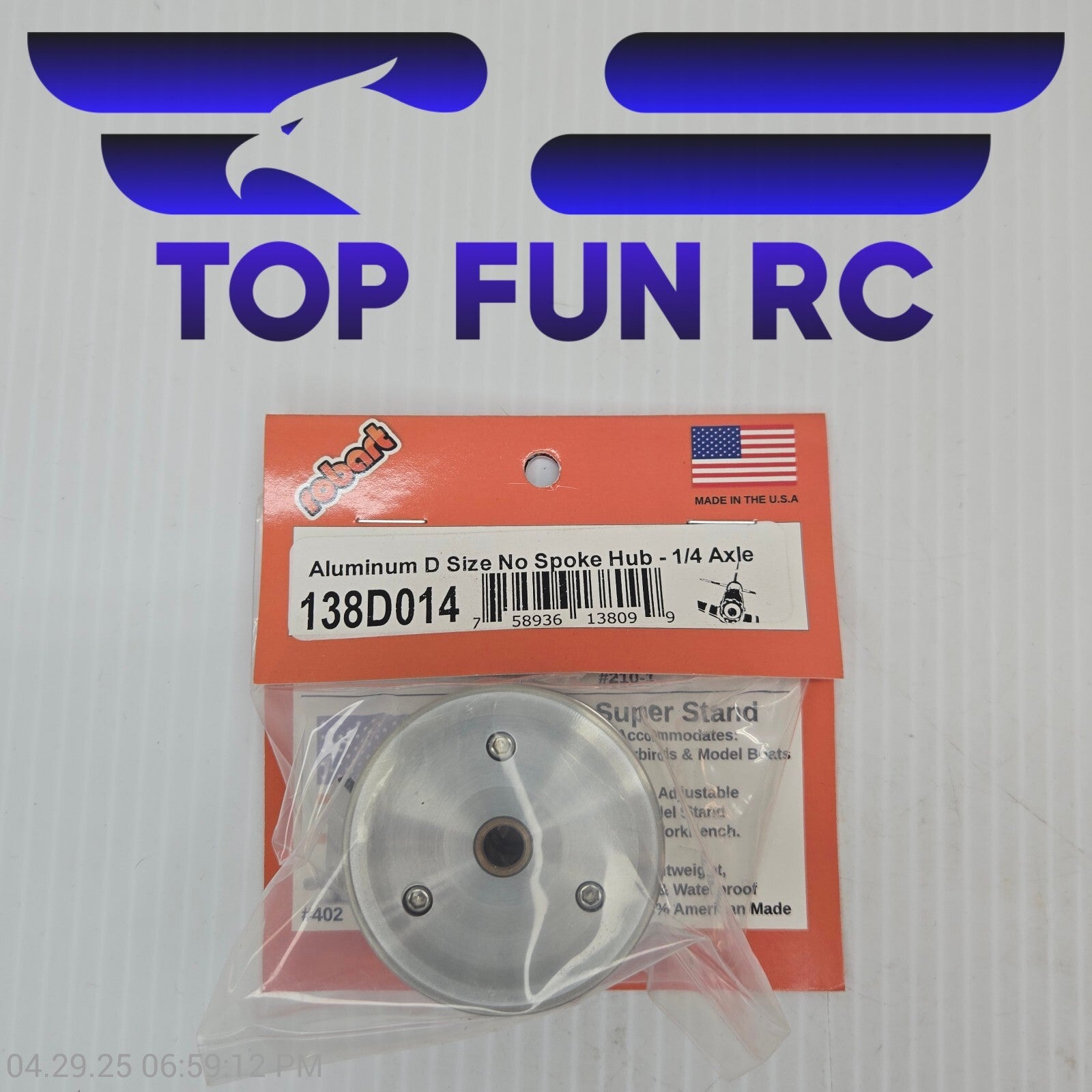 Robart RC 138D014 Aluminum D Size No Spoke Hub-1/4 Axle