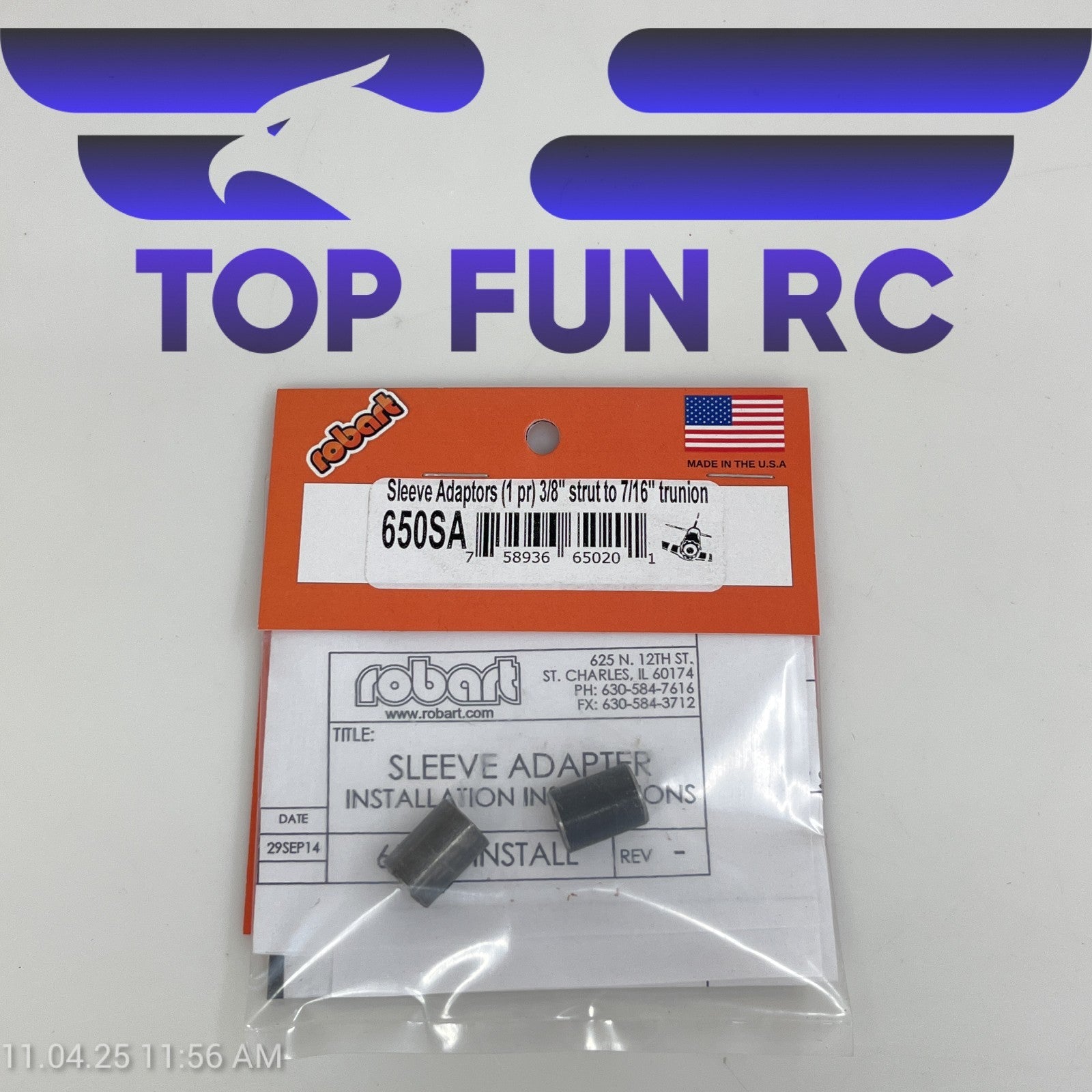 ROBART 650SA SLEEVE ADAPTORS (1 Pair) 3/8" STRUT TO 7/16" FOR ROTATING RETRACTS.
