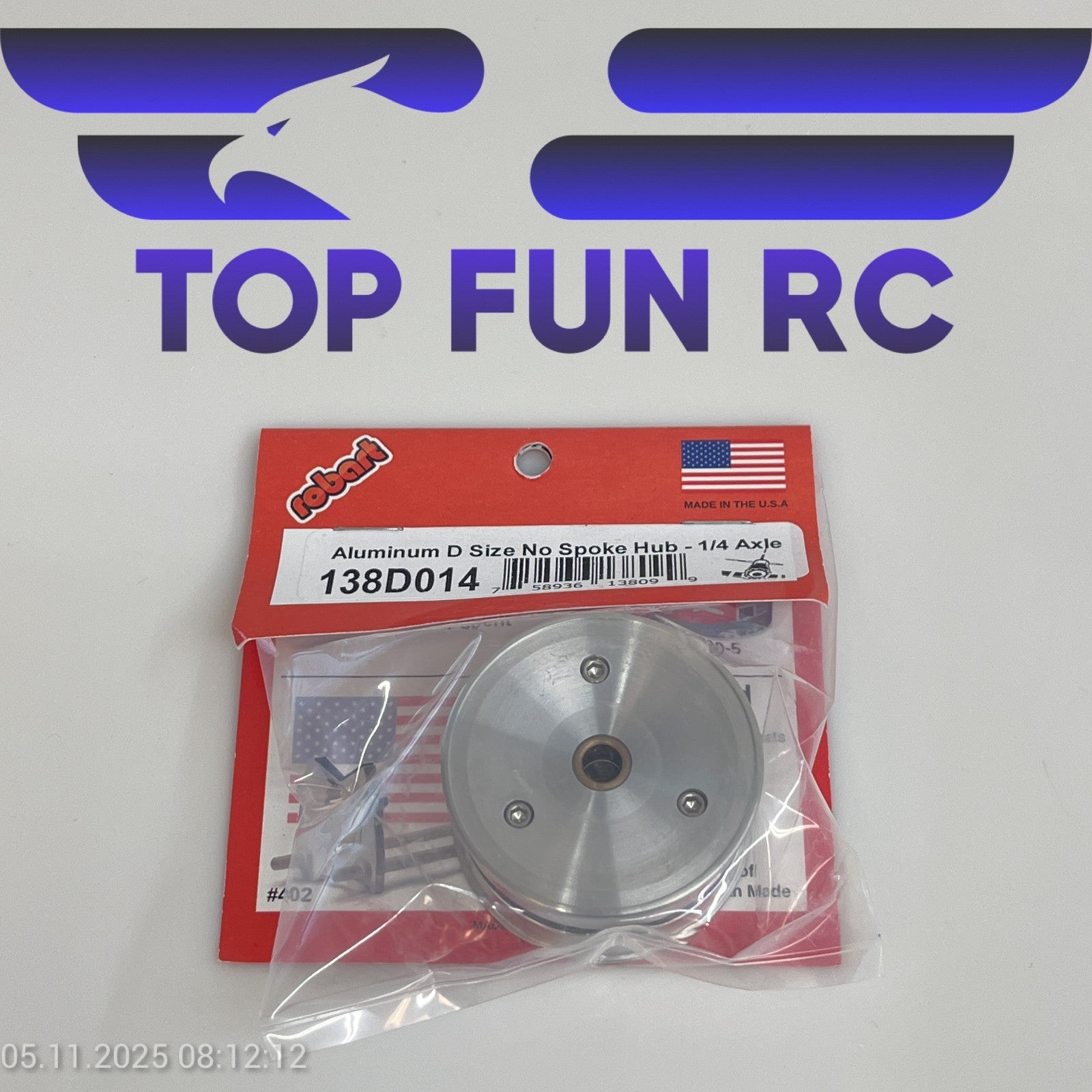 ROBART 138D014 ALUMINUM D SIZE NO SPOKE HUB FOR RC AIRPLANES W/ 1/4" AXLE