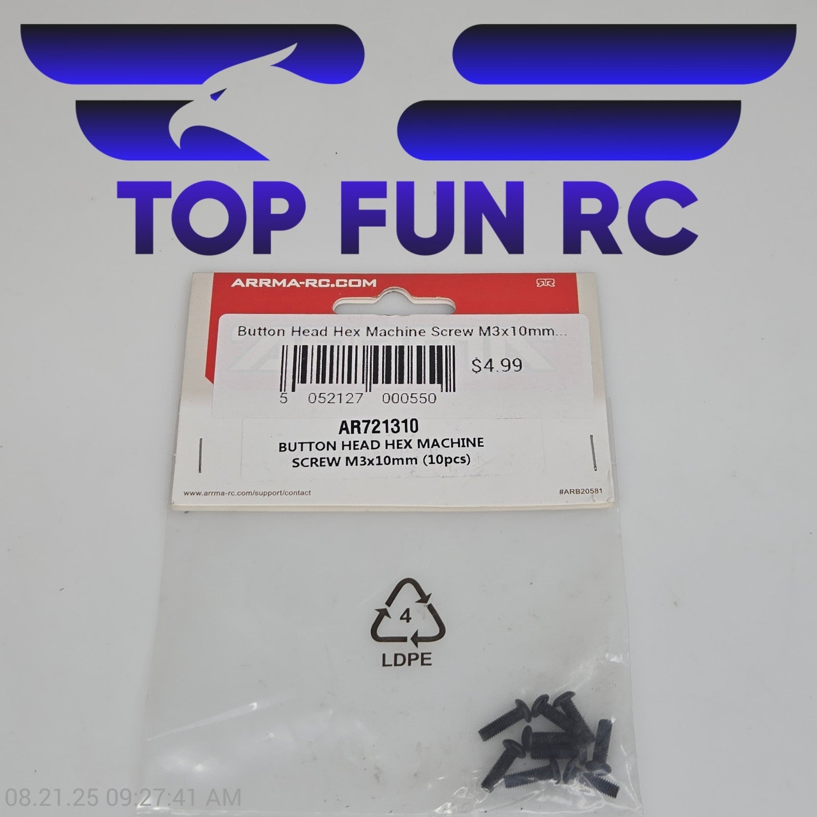 Arrma AR721310 Button Head Hex Machine Screw M3x10mm (10pcs)