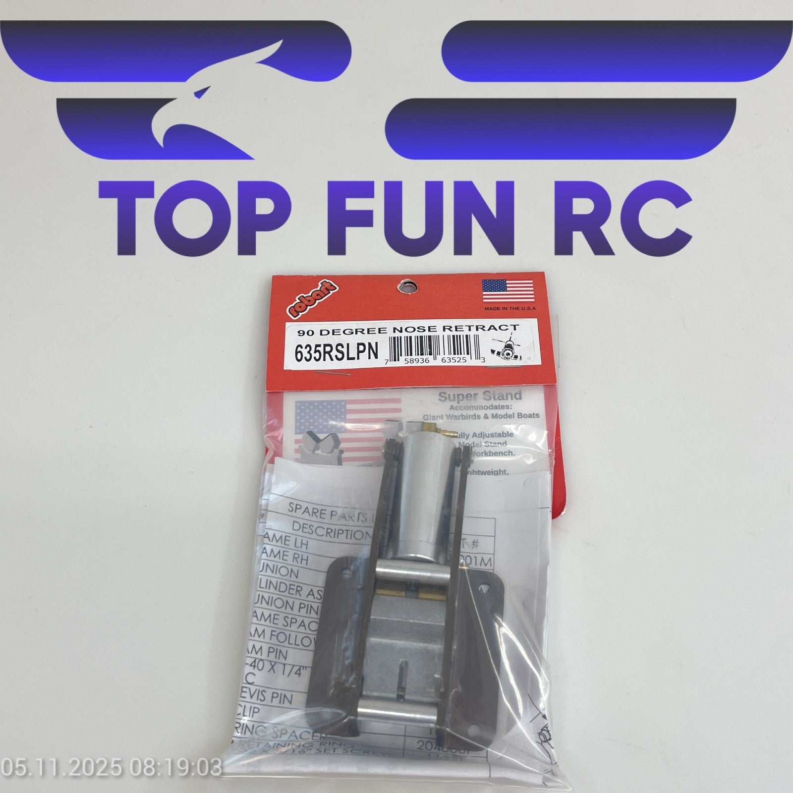 ROBART 635RSLPN 90° NOSE RETRACT FOR LARGE SCALE RC AIRPLANES UP TO 32 LBS