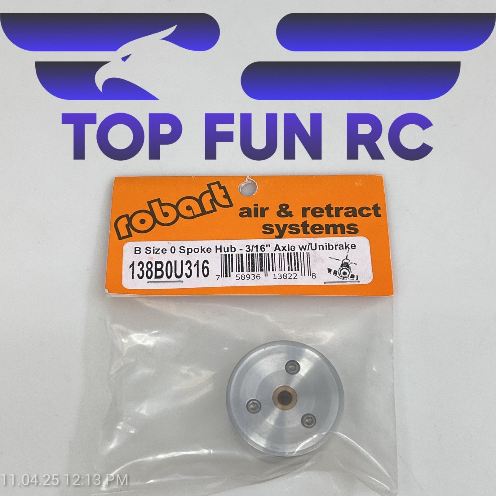 ROBART 138B0U316 B SIZE 0 SPOKE HUB FOR RC AIRPLANES W/ 3/16" AXLE W/ UNIBRAKE