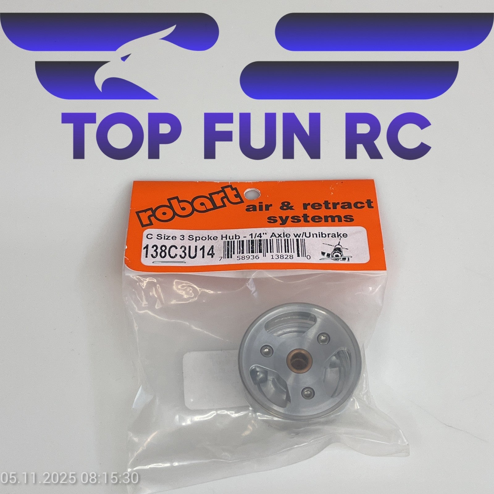 ROBART 138C3U14 C SIZE 3 SPOKE HUB FOR RC AIRPLANES W/ 1/4" AXLE W/ UNIBRAKE