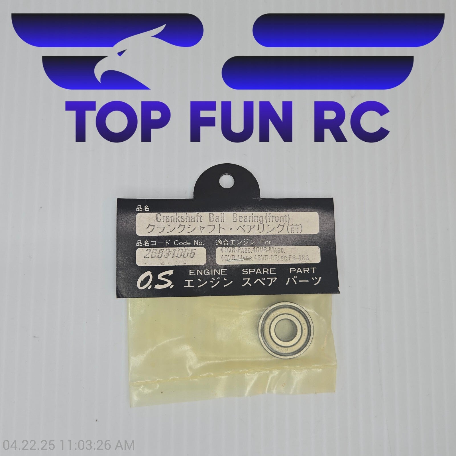 O.S. RC 26531005 Crankshaft Ball Bearing (front) For 40VR-PABC, 40VR-MABC
