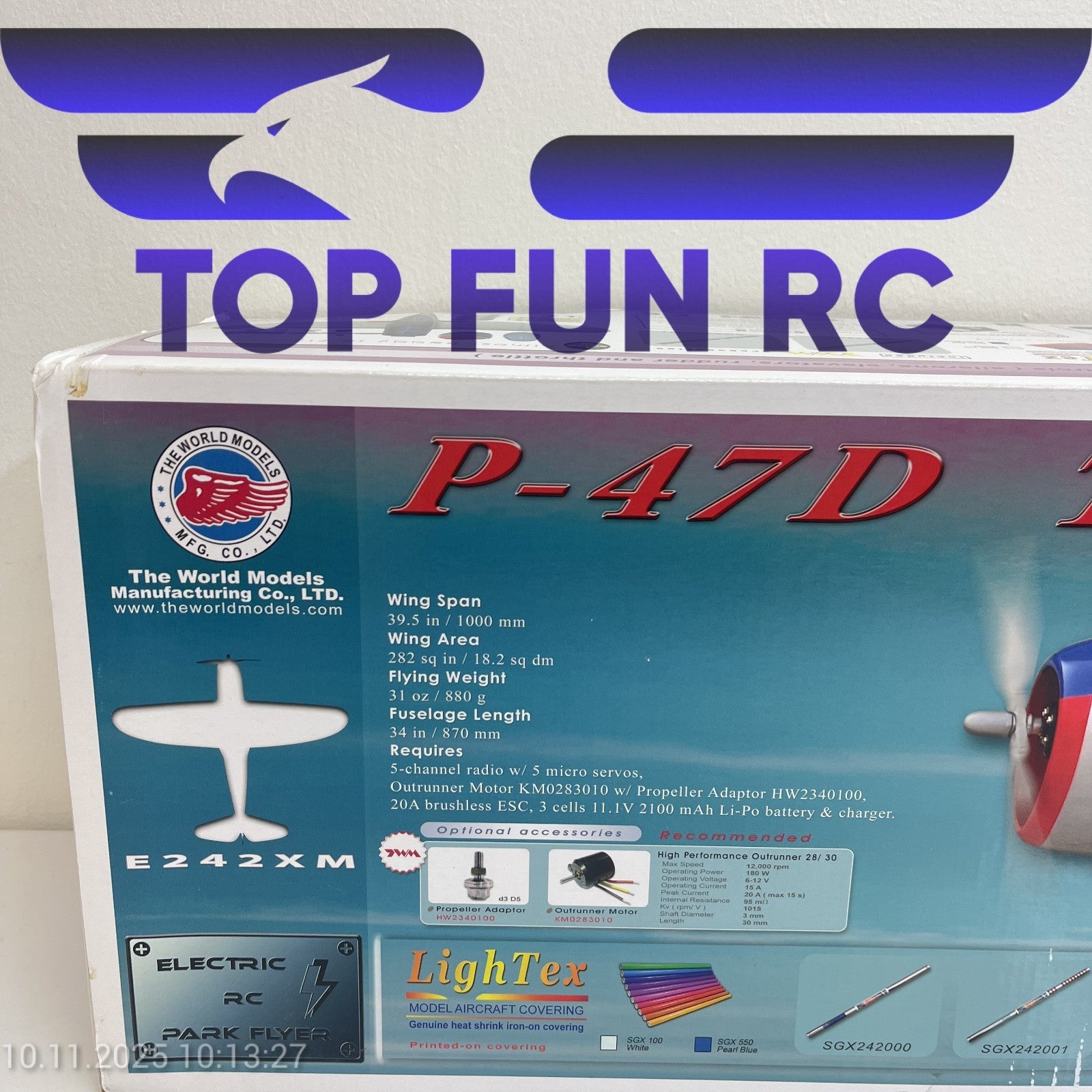 THE WORLD MODELS E242XM P-47D THUNDERBOLT EP AIRPLANE MODEL KIT ARF