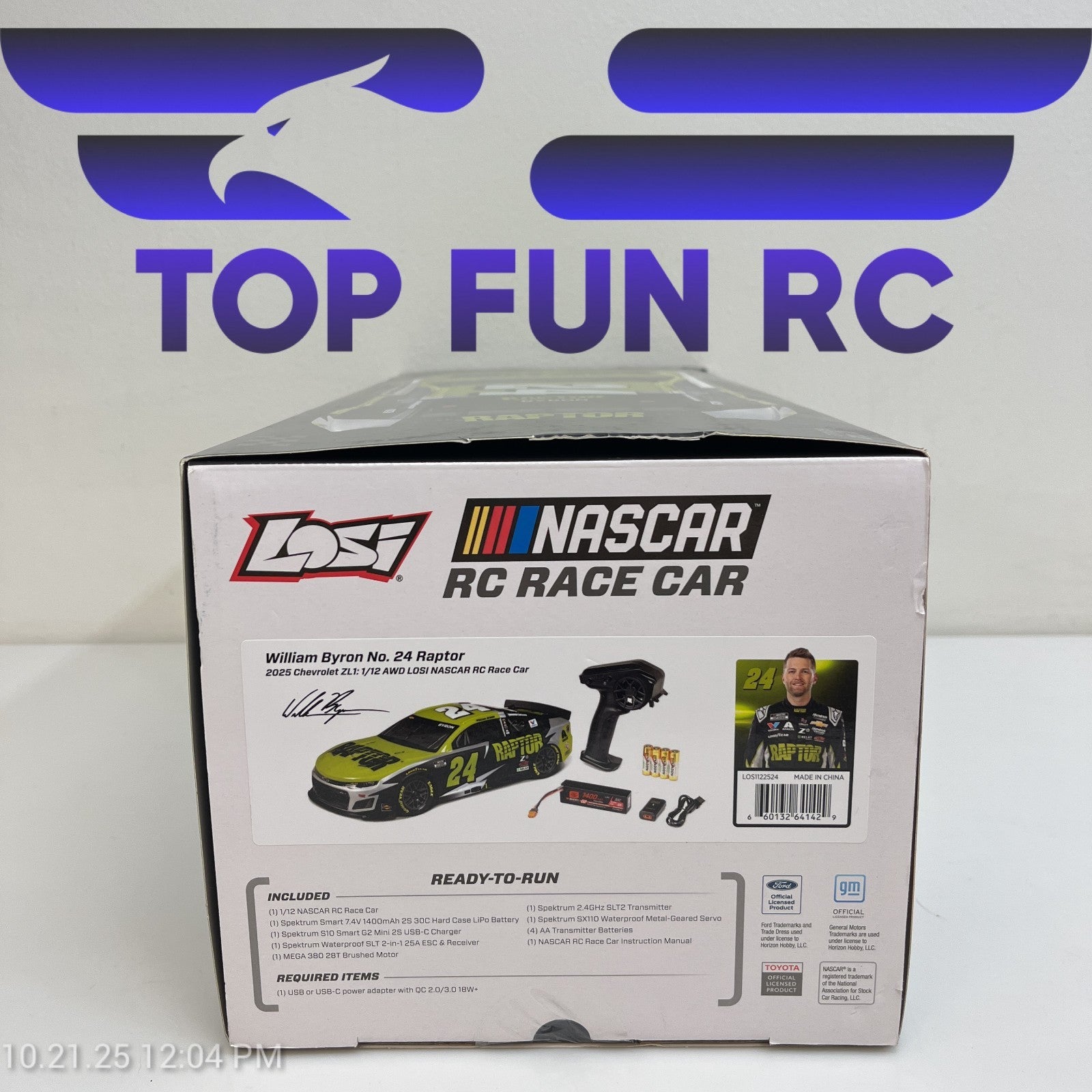 Losi RC Nascar 1/12 Scale #24 William Byron Raptor 2025 Chevrolet ZL1 RTR