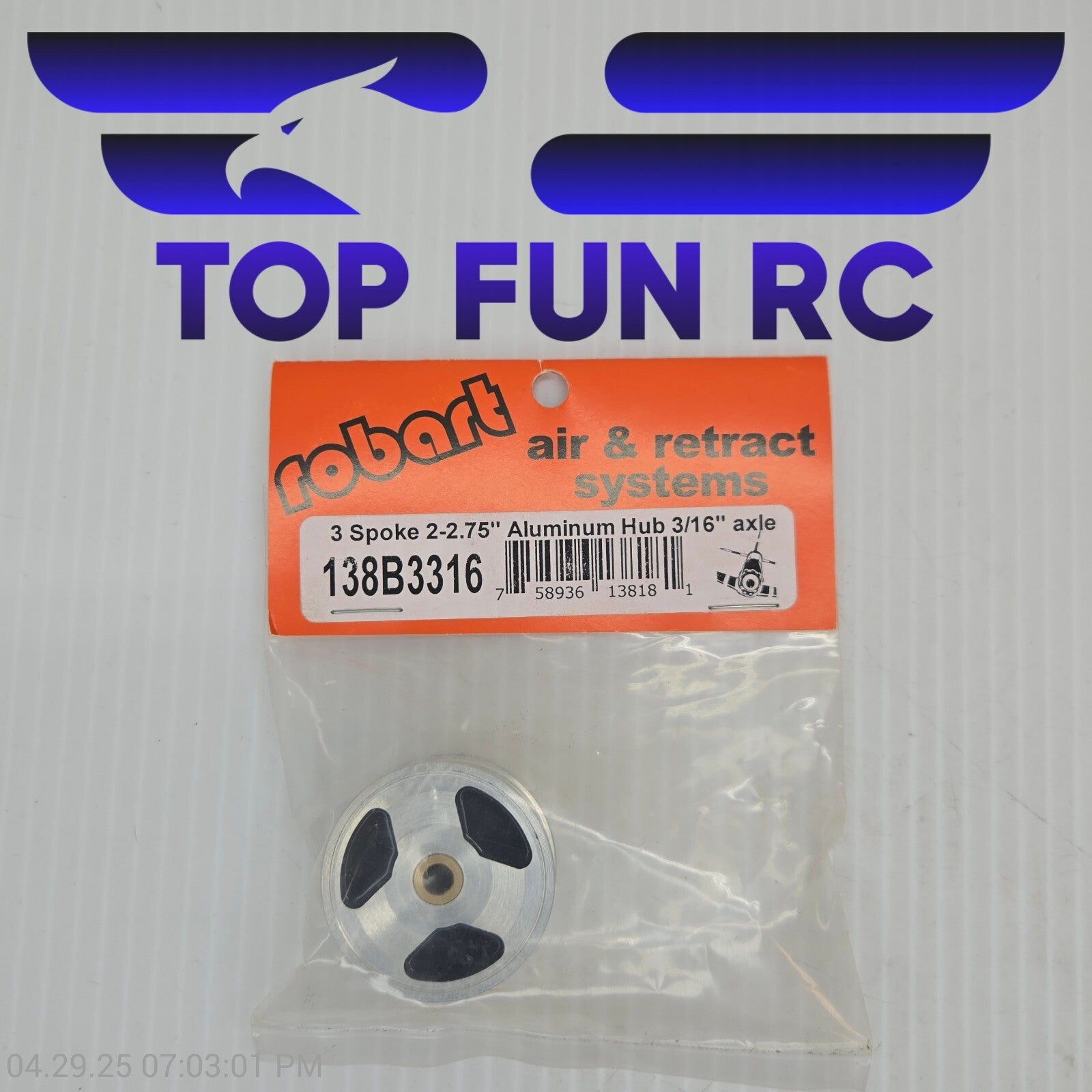 Robart RC 138B3316-3 Spoke 2-2.75" Aluminum Hub 3/16" Axle