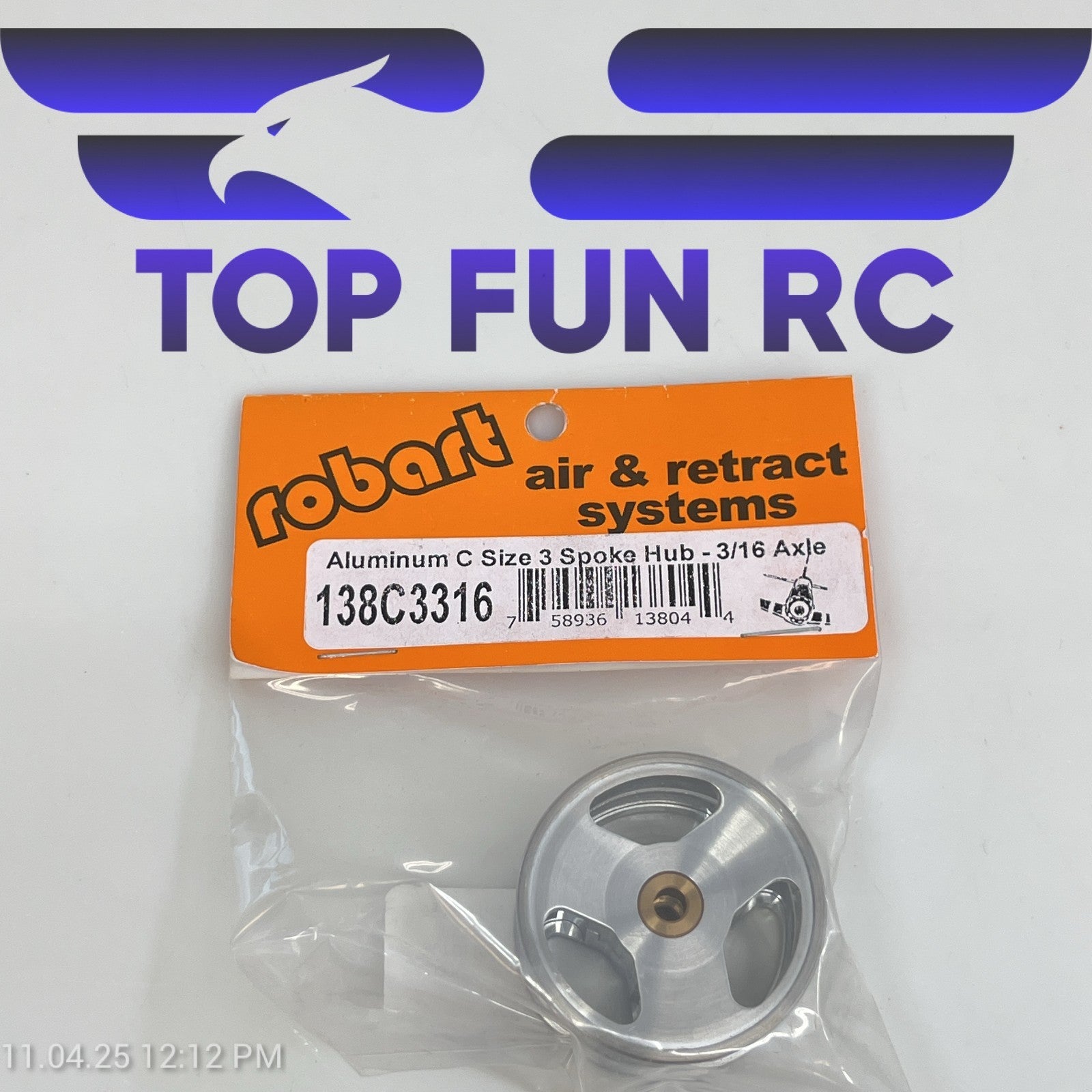 ROBART 138C3316 ALUMINUM C SIZE 3 SPOKE HUB FOR RC AIRPLANES W/ 3/16" AXLE