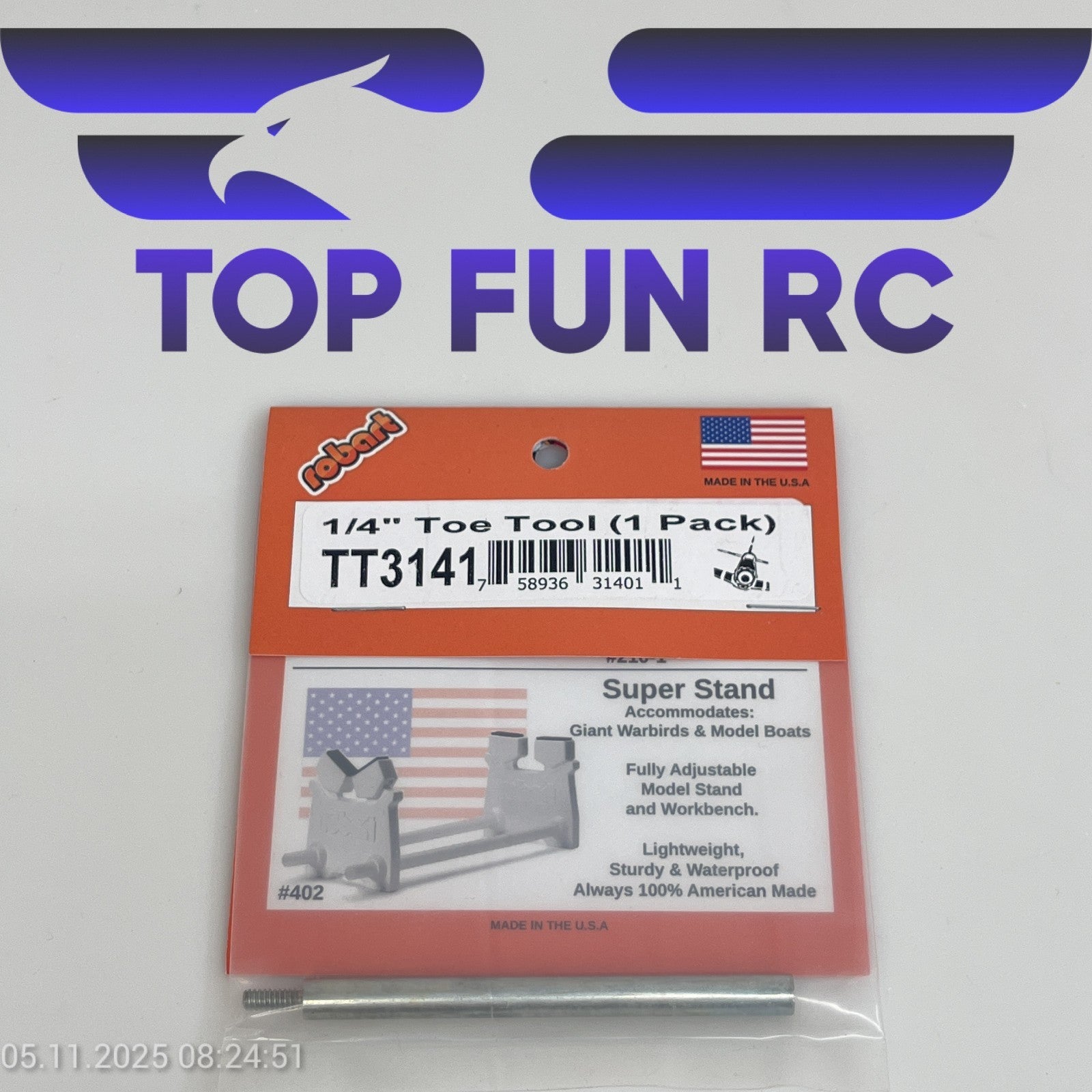 ROBART TT3141 1/4" TOE TOOL (1 PACK) FOR SQUARING UP AXLE & STRUTS FOR RC PLANES