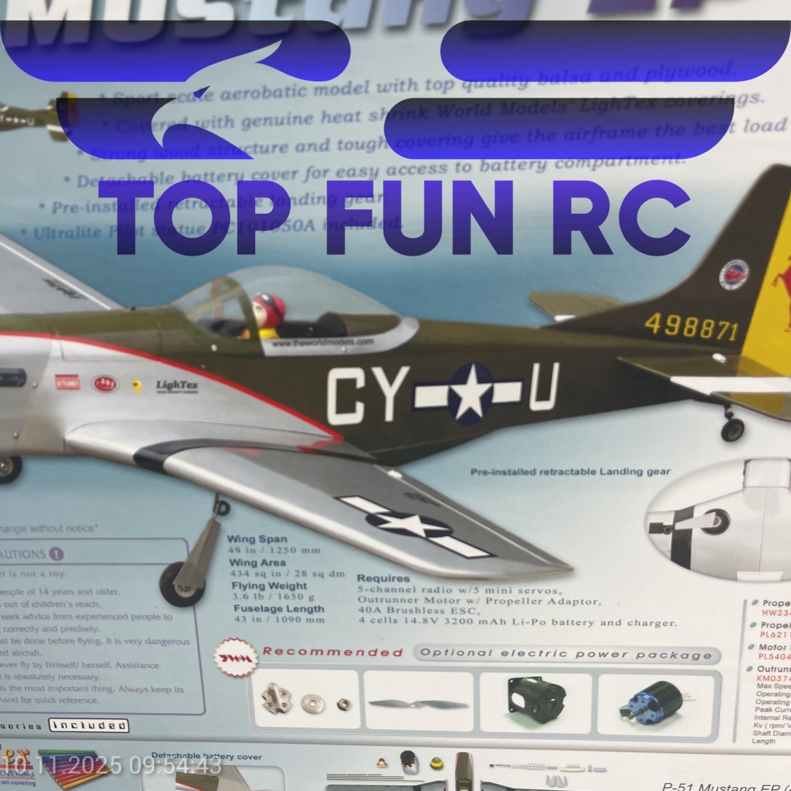THE WORLDS MODELS P-51 MUSTANG EP (40) WARBIRD COLOR MODEL AIRCRAFT KIT ARF