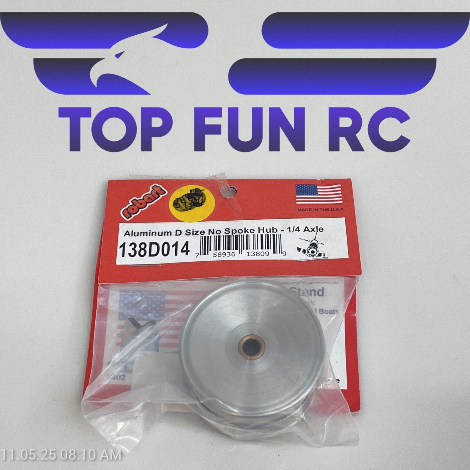 ROBART 138D014 ALUMINUM D SIZE NO SPOKE HUB FOR RC AIRPLANES W/ 1/4" AXLE