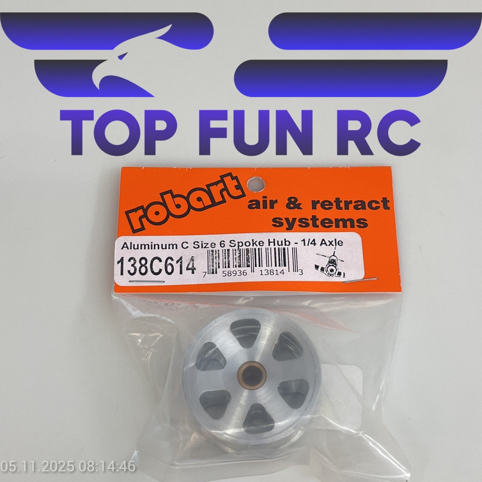 ROBART 138C614 ALUMINUM C SIZE 6 SPOKE HUB FOR RC AIRPLANES W/ 1/4" AXLE