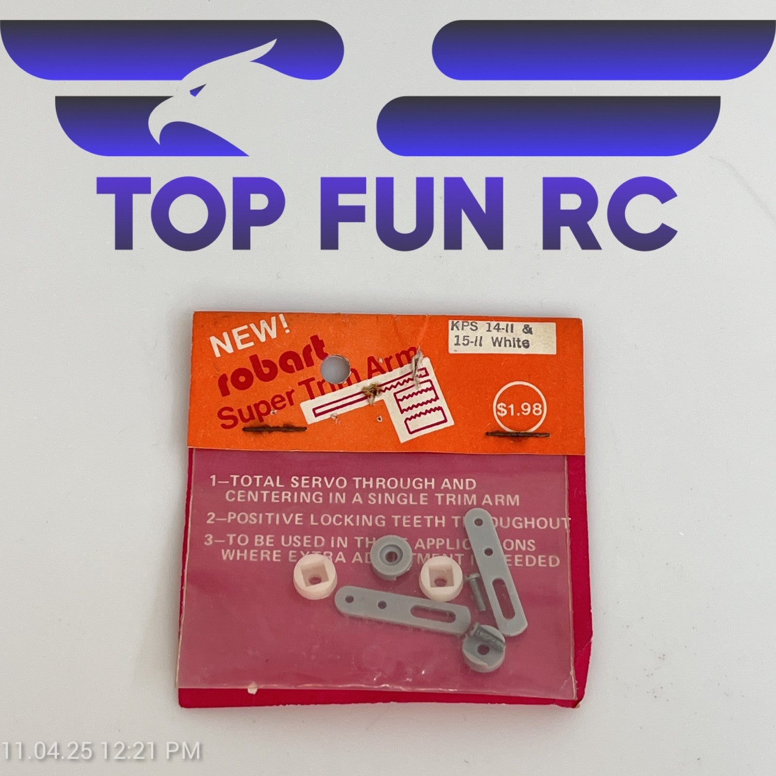 ROBART KPS 14-11 & 15-II WHITE DUAL TRIM ARM FOR PNEUMATIC RETRACTS ON RC PLANES