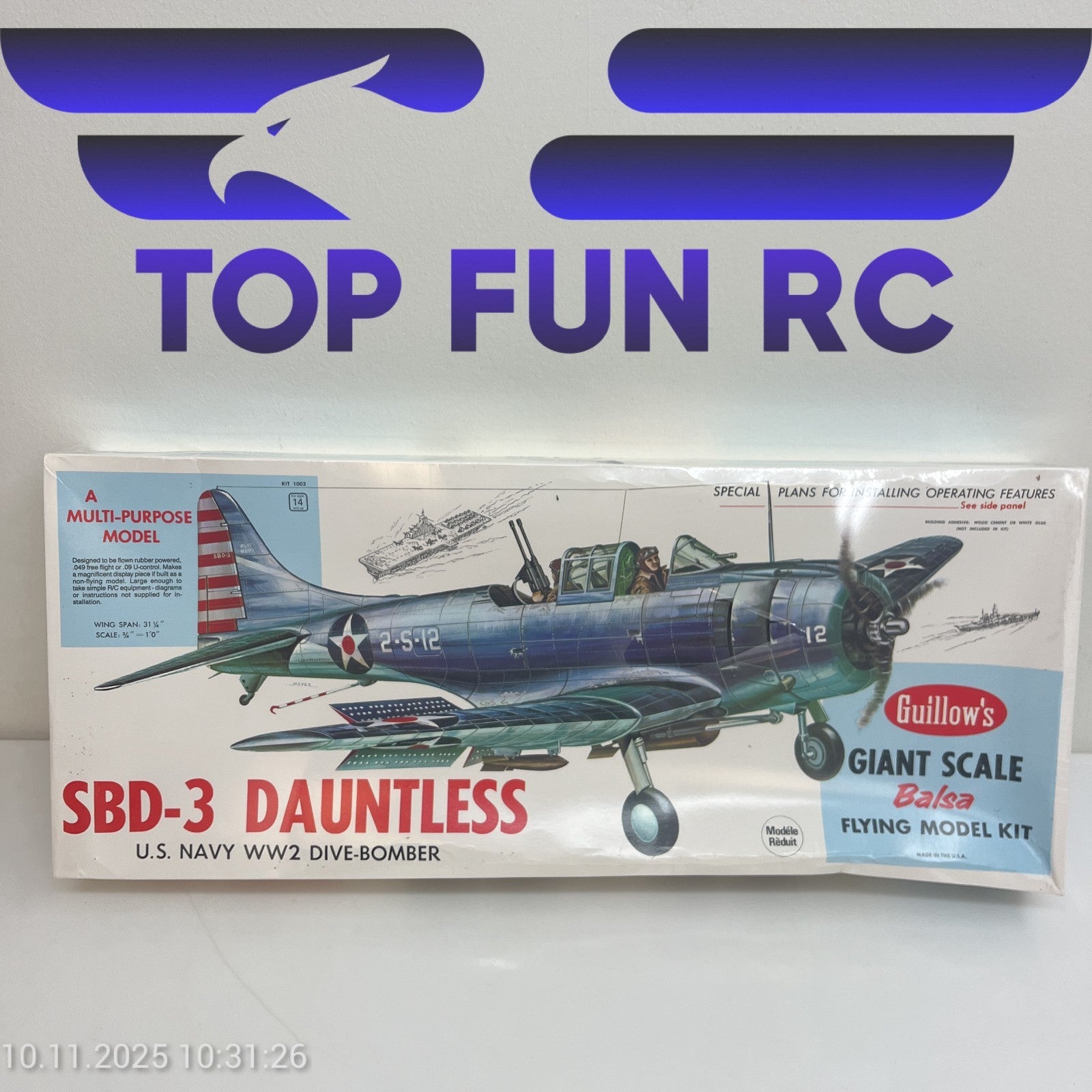 GUILLOW'S GIANT SCALE BALSA FLYING MODEL KIT SBD-3 DAUNTLESS WW2 DIVE BOMBER