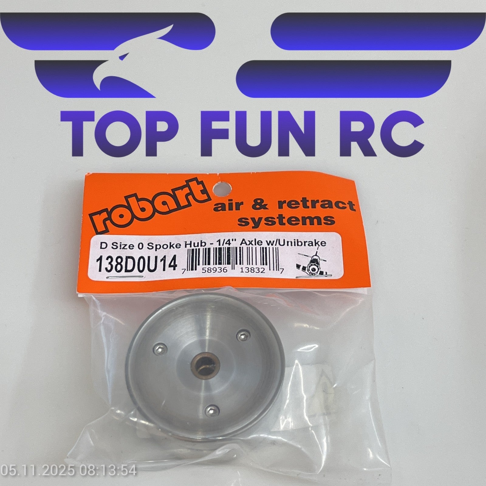 ROBART RC 138D0U14 D SIZE 0 SPOKE HUB FOR RC PLANES W/ 1/4" Axle w/Unibrake