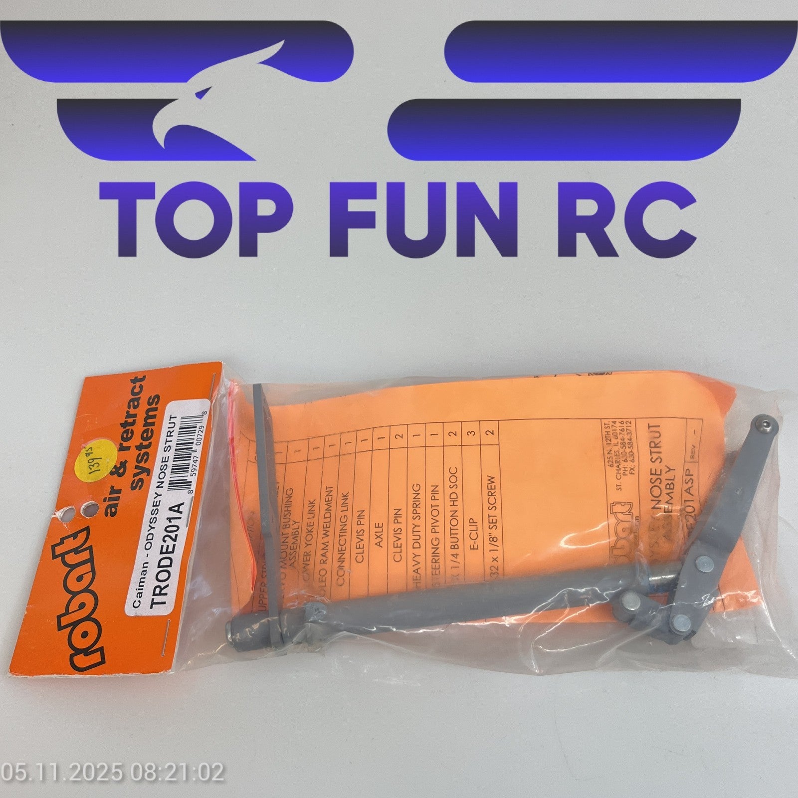 ROBART TRODE201A NOSE STRUT FOR CAIMAN-ODYSSEY MODEL AIRPLANE 6-12 LBS