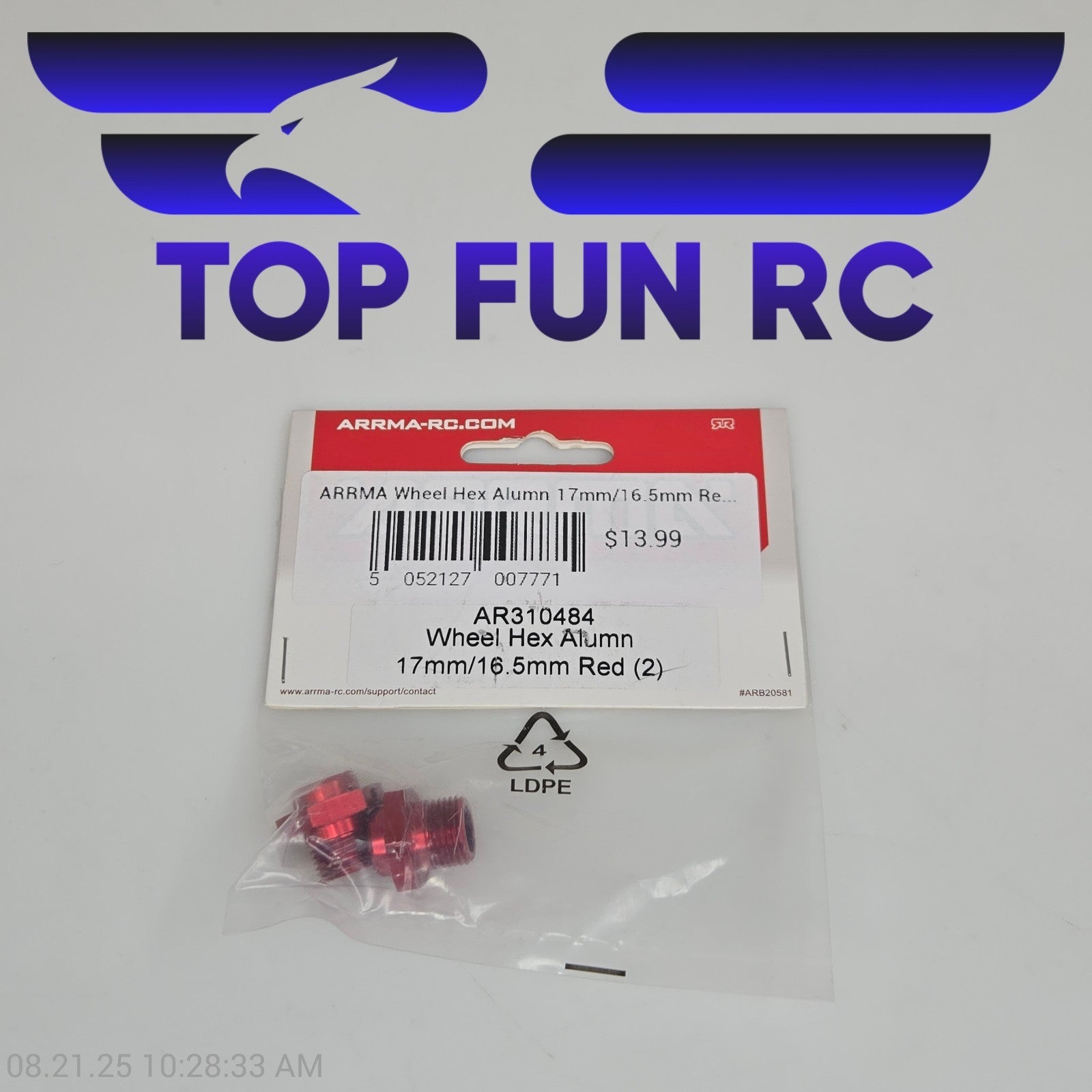 Arrma AR310484 Wheel Hex Aluminum 17mm/16.5mm Red (2)
