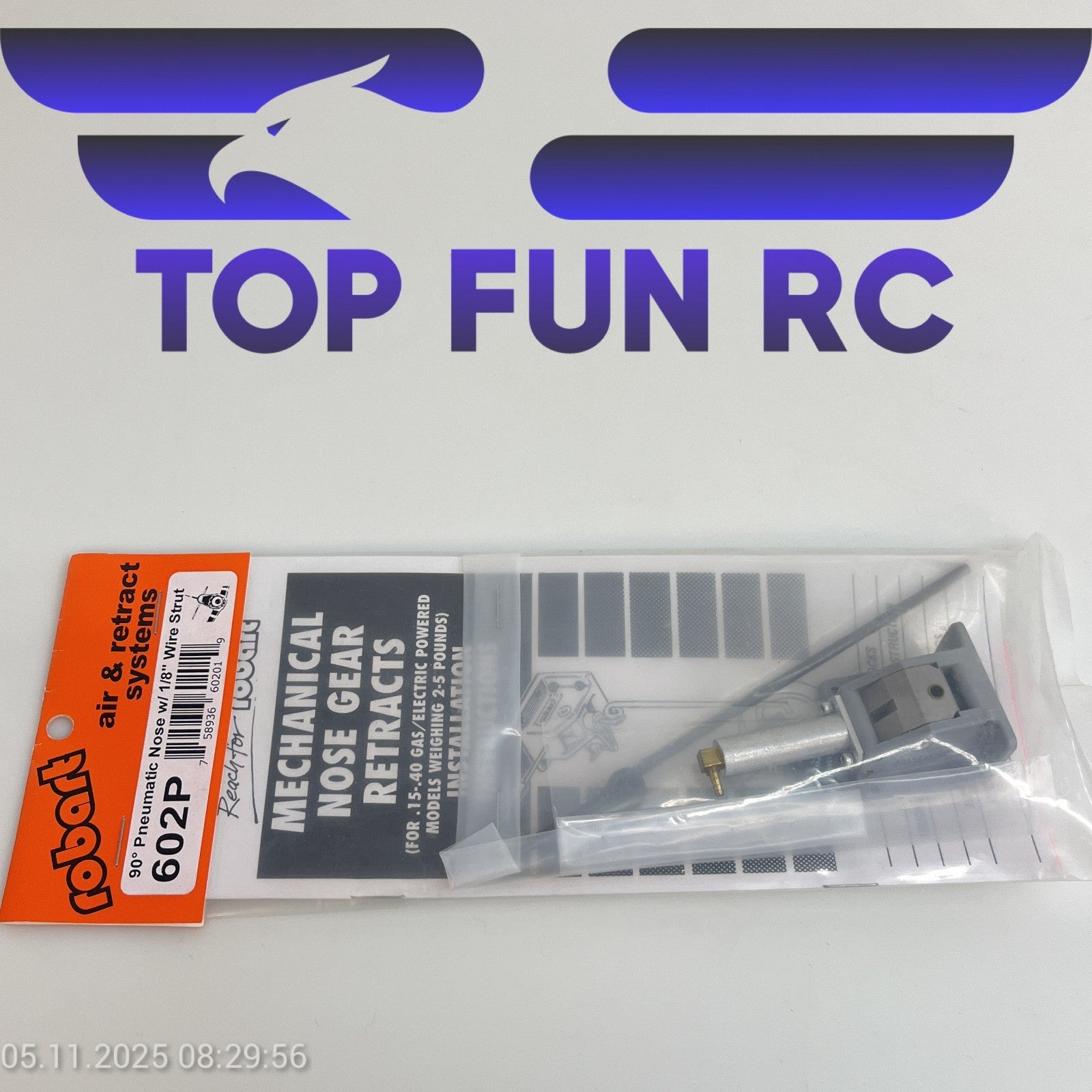 ROBART 602P 90° PNEUMATIC NOSE W/ 1/8" WIRE STRUT FOR RC AIRPLANES UP TO 5 LBS