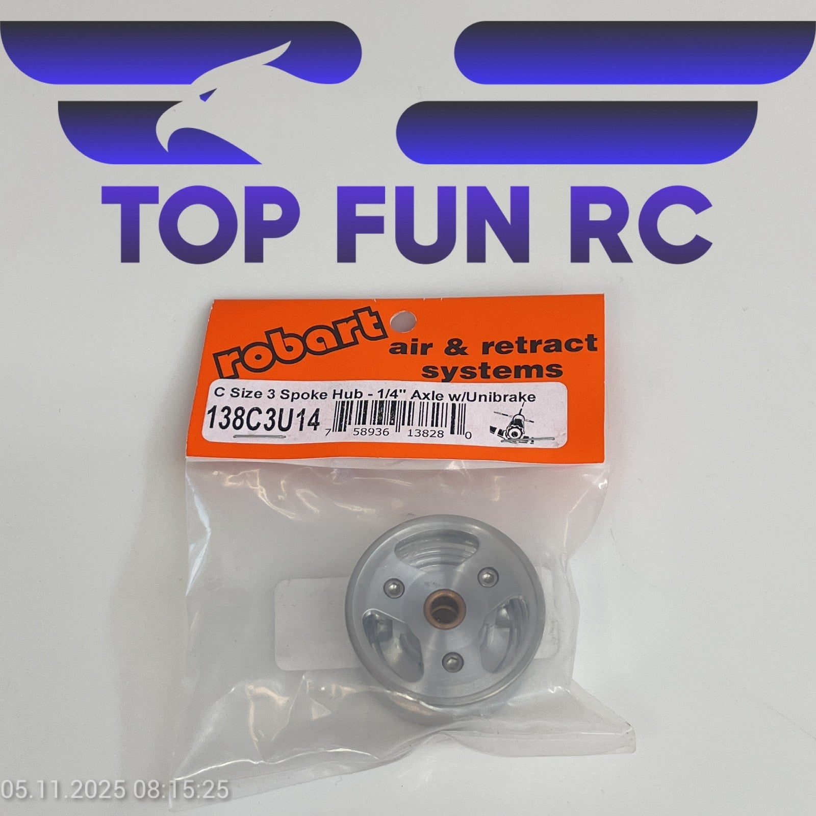 ROBART 138C3U14 C SIZE 3 SPOKE HUB FOR RC AIRPLANES W/ 1/4" AXLE W/ UNIBRAKE