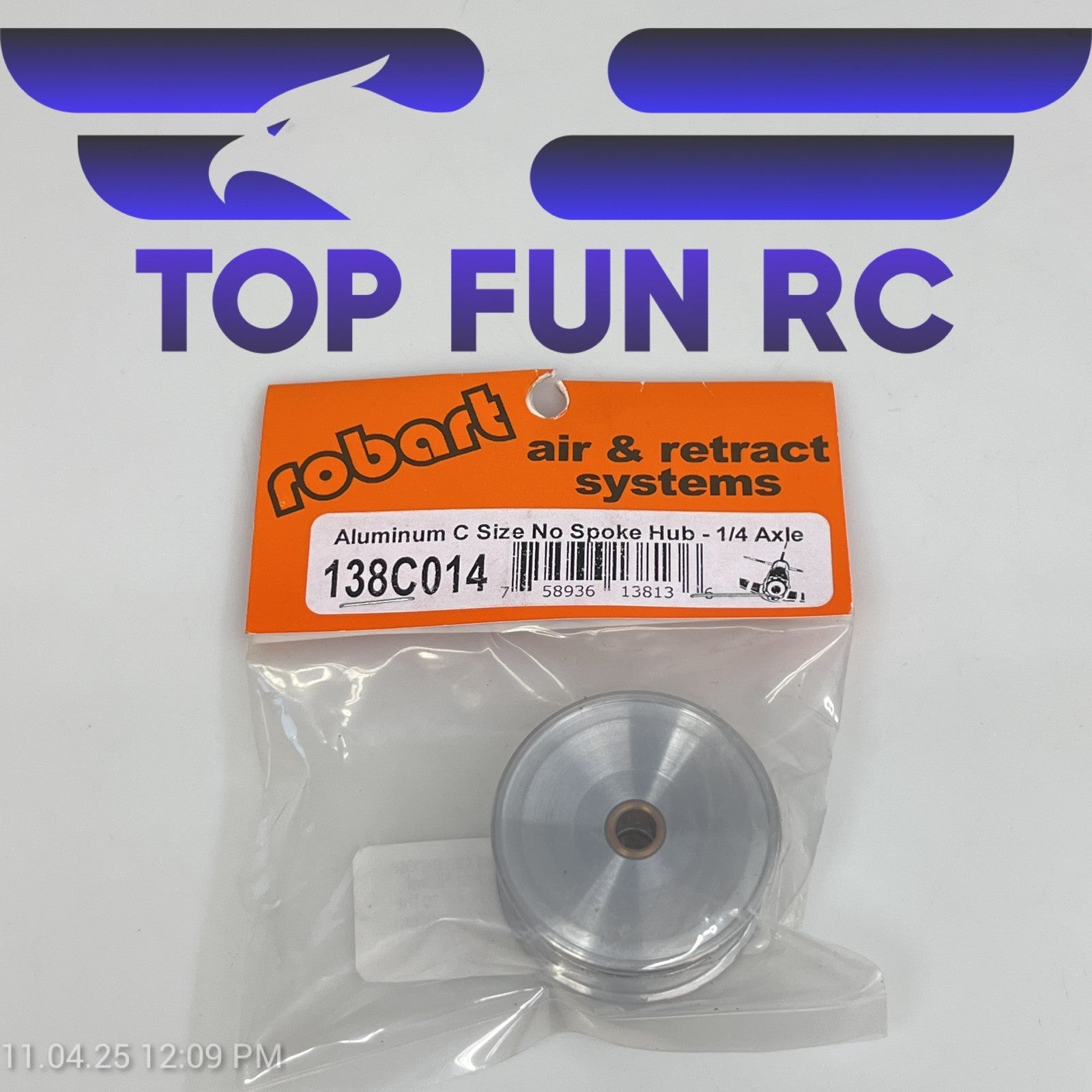 ROBART 138C014 ALUMIUM C SIZE NO SPOKE HUB FOR 1/4" AXLE RC PLANES.