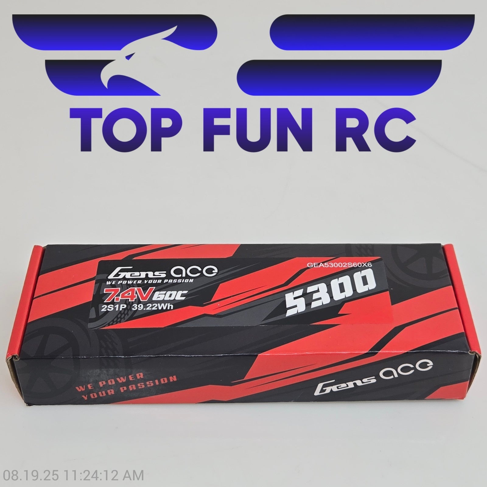Gens Ace 7.4V 5300mAh 2S 60C Hardcase Lipo Battery: XT60